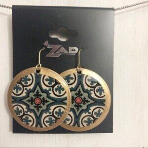 ZAD Round Gold Tone Mandala Pierced Earrings NOC